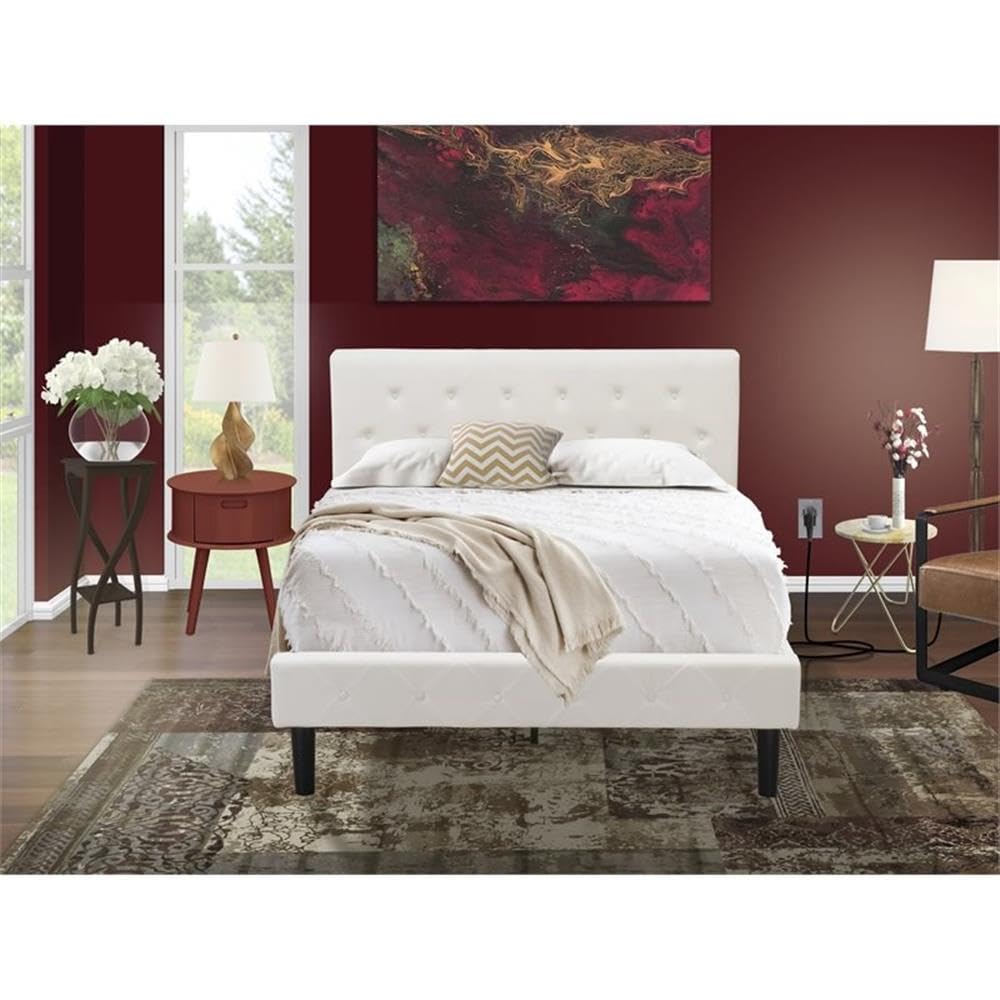 East West Furniture NL19F-1GO13 2 Piece Full Bed Set - 1 Bed Frame White Velvet Fabric Headboard and 1 Bedroom Nightstand - Burgundy Finish Nightstand
