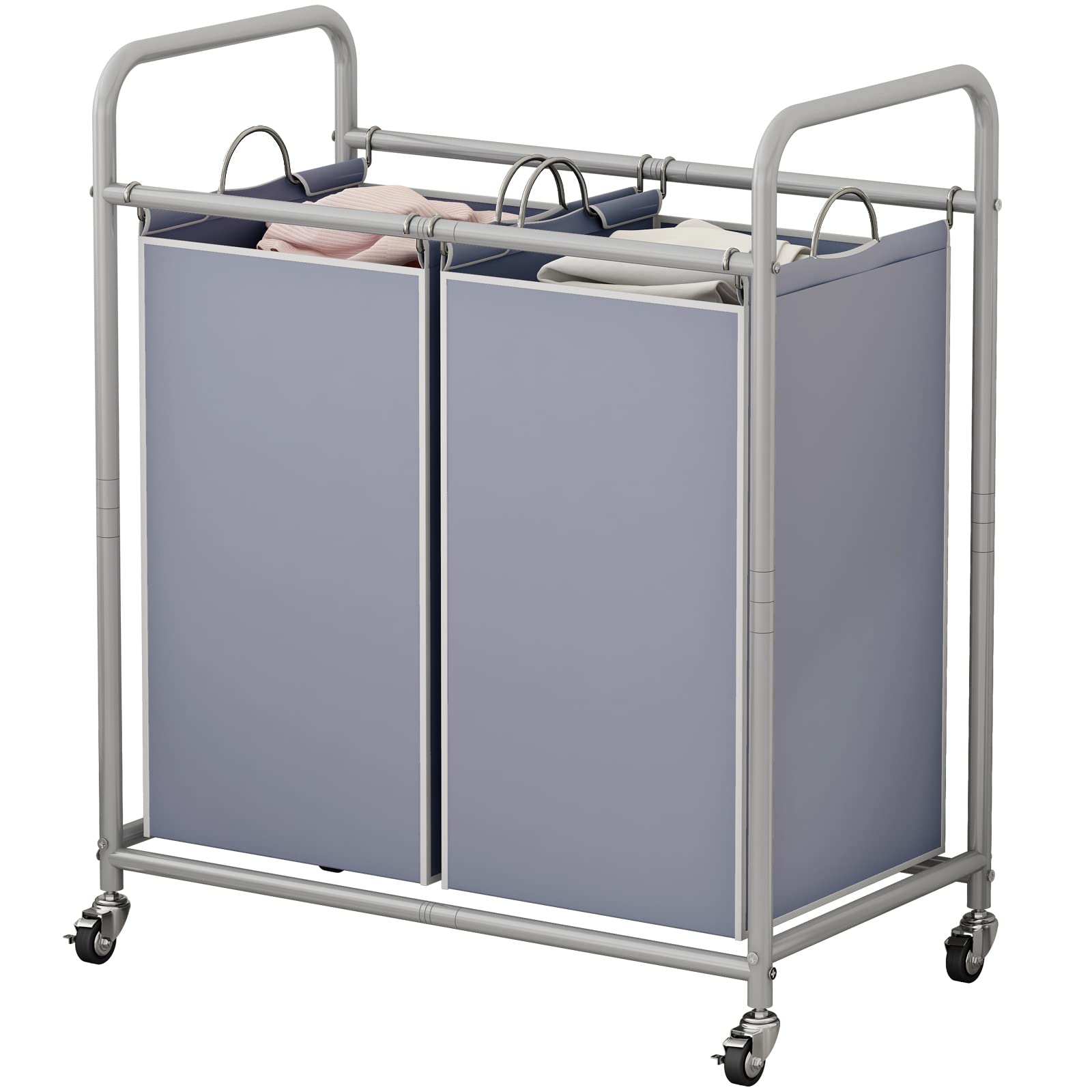 SUOERNUO Laundry Sorter Basket 2 Bag Laundry Hamper Cart with Rolling Lockable Wheels and Removable Bags Laundry Organizer Cart 