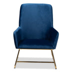 Baxton Studio Sennet Glam and Luxe Navy Blue Velvet Fabric Upholstered Gold Finished Armchair