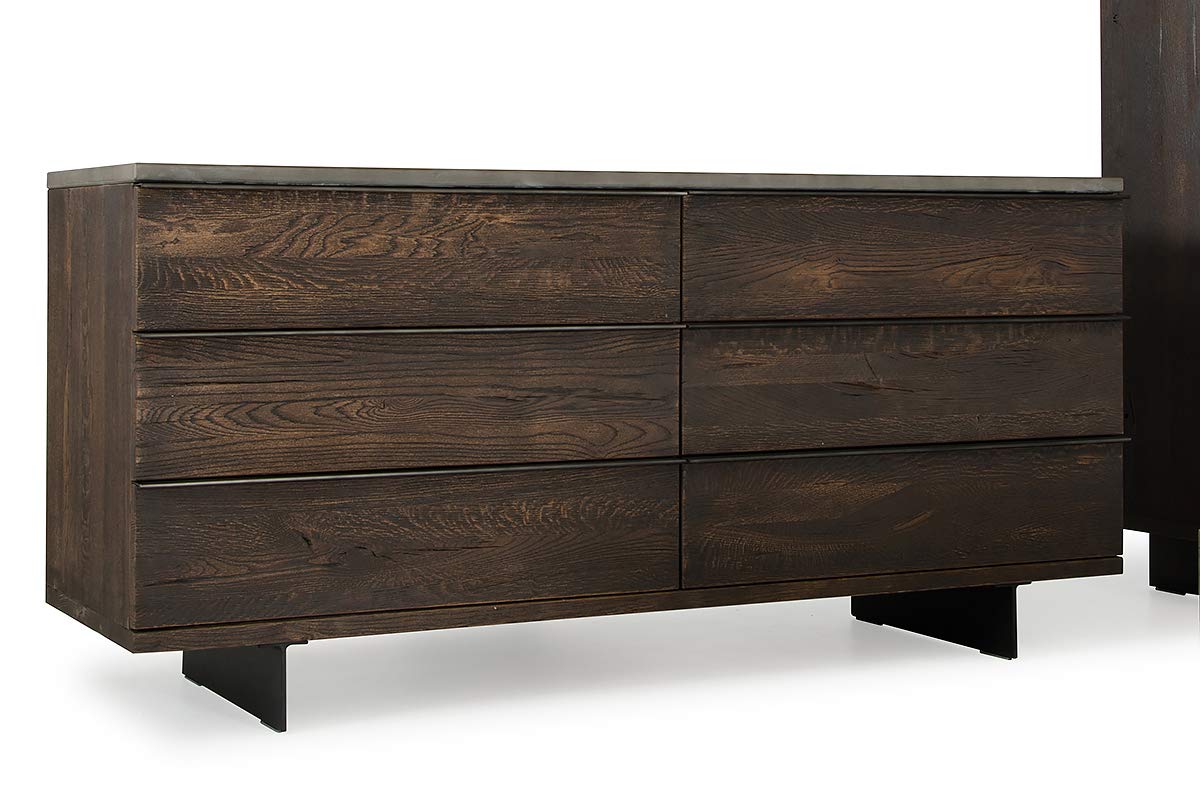 HomeRoots Wood, Metal 30' Dark Aged Oak Wood and Metal Dresser