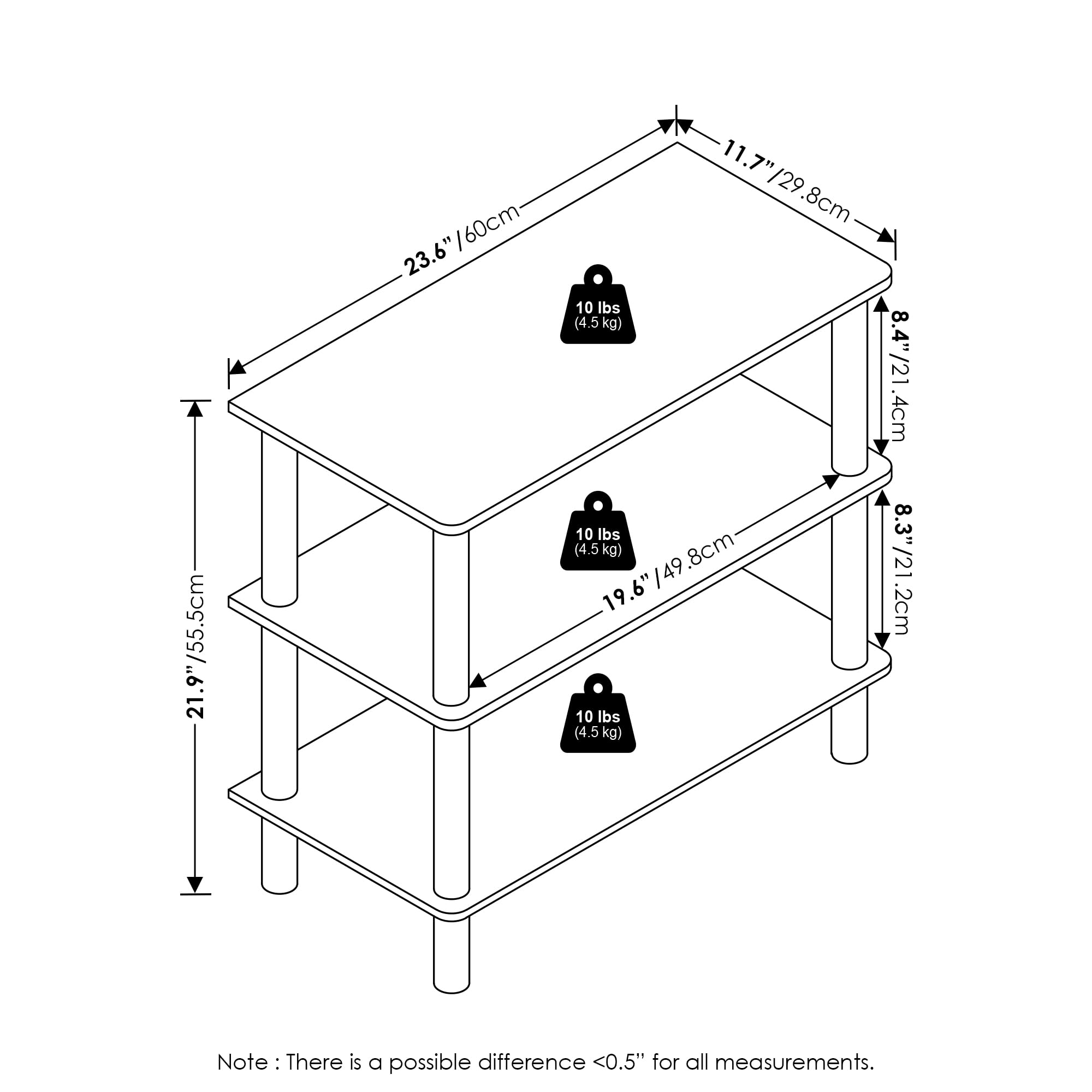 Furinno Turn-N-Tube 23-Inch 3-Tier Freestanding Shoe Rack Storage Organizer, Amber Pine/Black