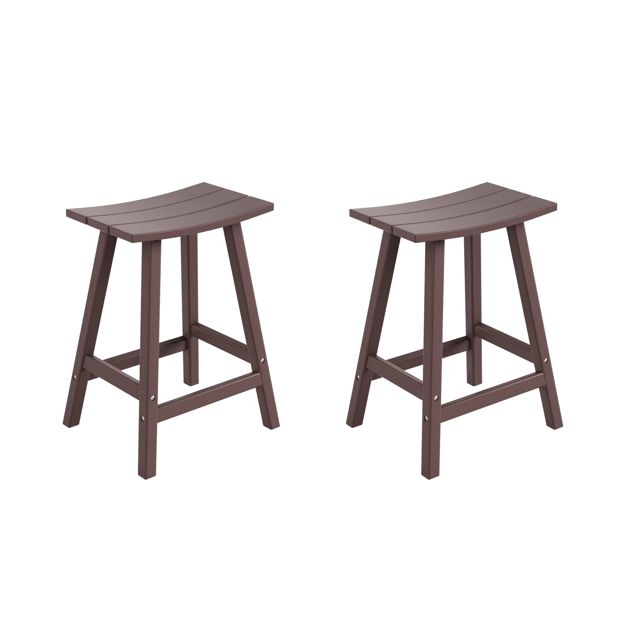 Costaelm All-Weather Bar Stools Set Of 2, 24' Height Outdoor Bar Stools, Adirondack Poly Patio Bar Stool For Patio, Deck, Kitchen Counter And Garden, Dark Brown