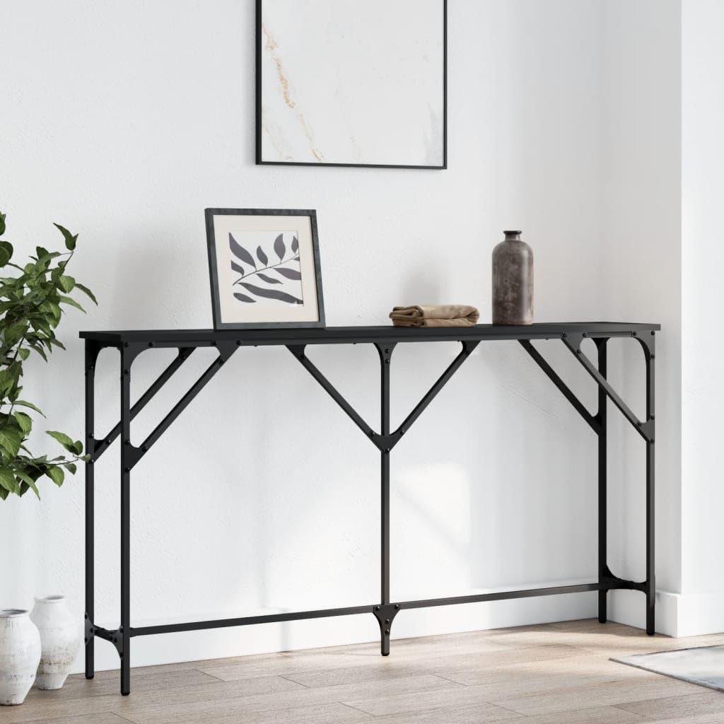 vidaXL Console Table in Black - Engineered Wood and Metal - Industrial Style - Sturdy & Adjustable Design for Entryway, Living Room, Hallway Decor