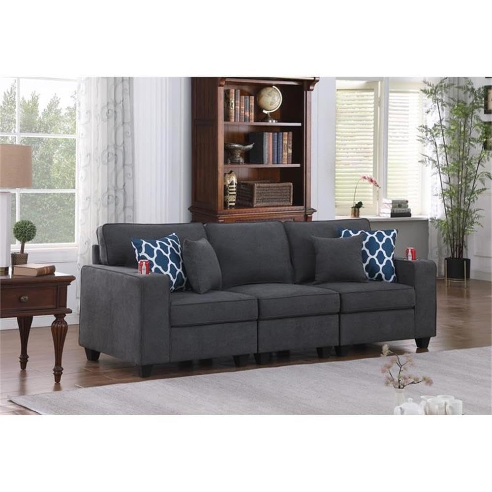 Lilola Home Cooper Stone Gray Woven Fabric Sofa with Cupholder