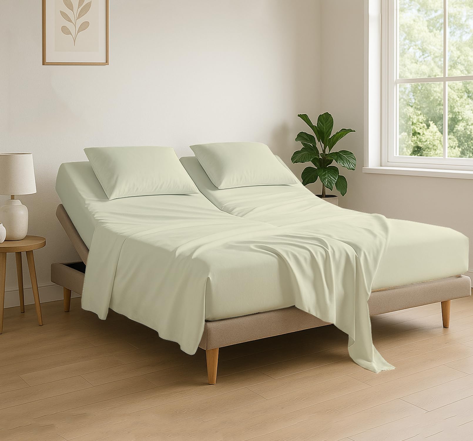 Cottingon 4 Piece King Sheet Set, Soft 100% Egyptian Cotton, Ivory, Fits Sleep Number Beds, Top Split 78x80, Up to 16 Deep Mattress