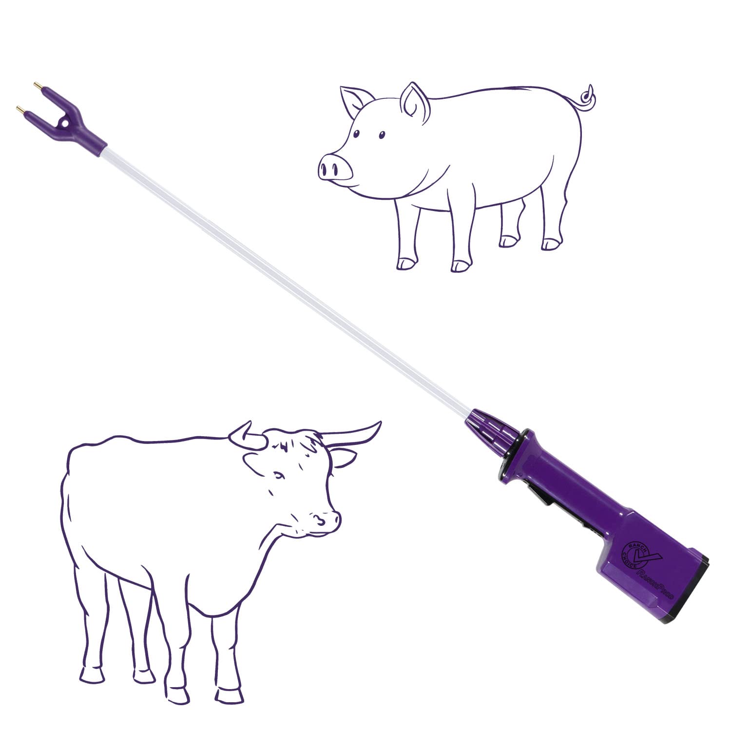 Ranch Choice Purple Rechargeable Livestock Prod Waterproof Cattle Prod With 28' Flexible Shaft (38 1/2 Inch)