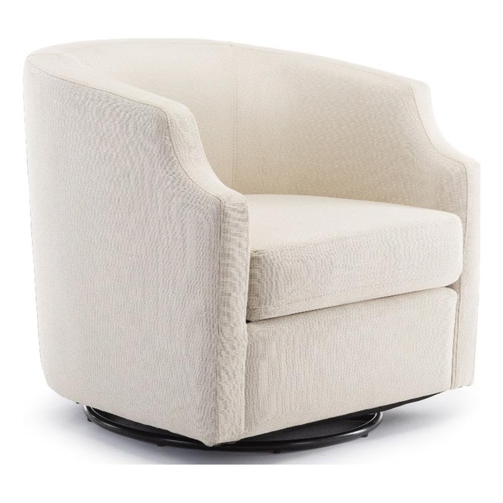 Comfort Pointe Infinity White Linen Fabric Upholstered Modern Swivel And Rocker Barrel Chair