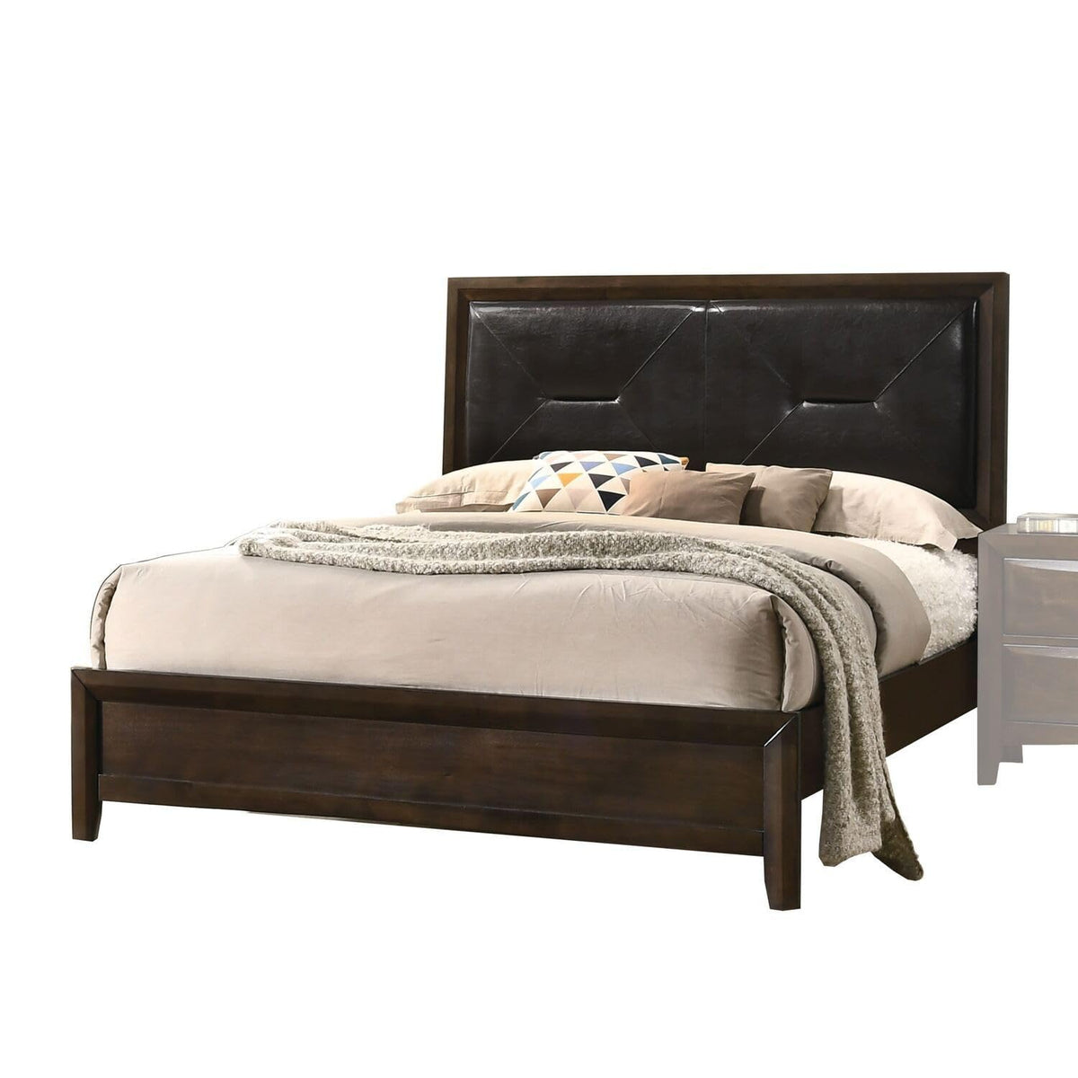 HomeRoots Decor 80-inch X 83-inch X 52-inch Black PU Walnut Wood Upholstered (HB) King Bed