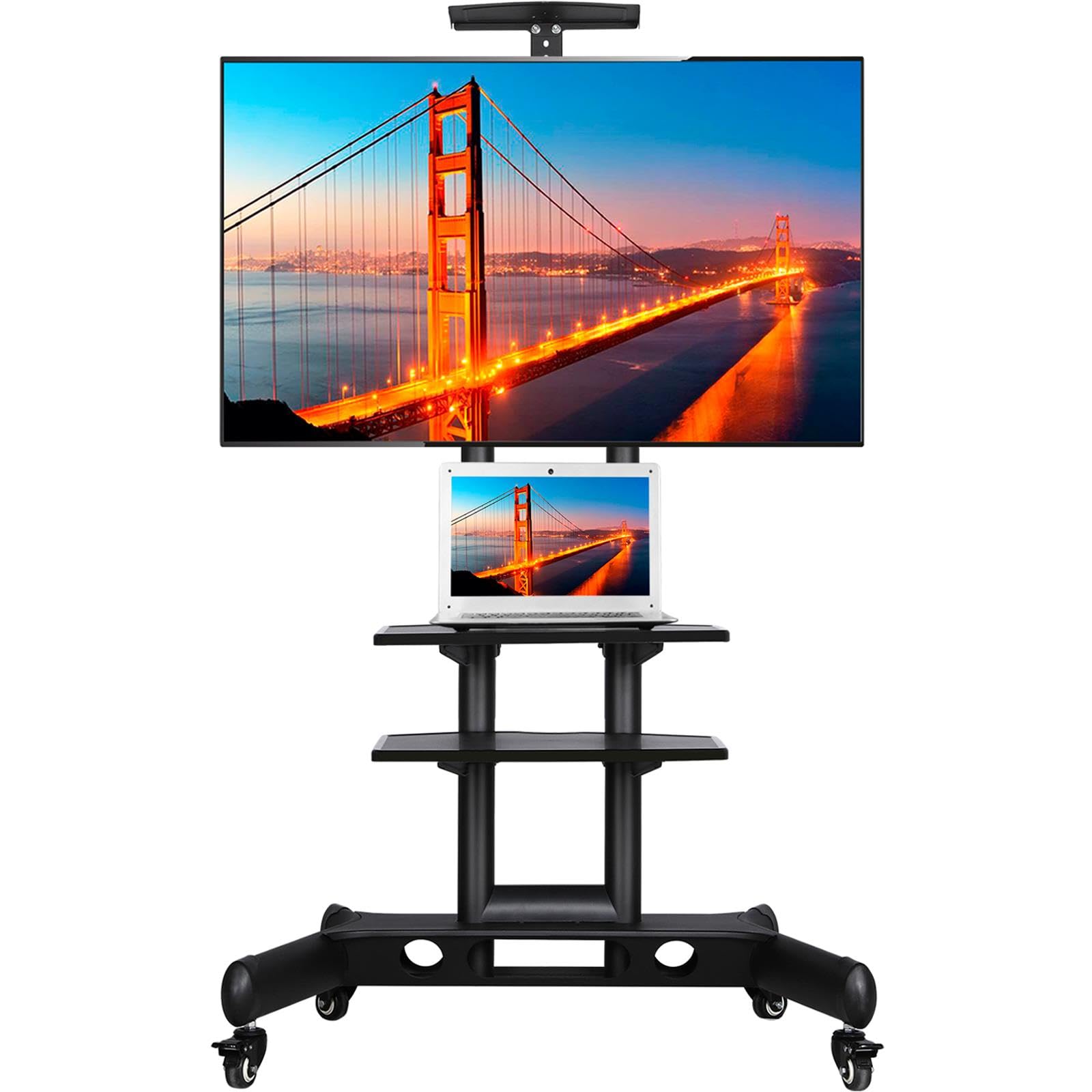 Yaheetech Mobile Tv Stand With Wheels, Adjustable Rolling Tv Cart For 32 To 75 Inch Lcd Led Screen Tv W/Storage Shelves And Heavy Duty Base, Holds Up To 110 Lbs, Max Vesa 600X400Mm