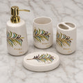 Store2508 White Multicolour Leaf Every Day Design 4 Piece Ceramic Bathroom Accessories Set with Soap Dispenser, 2 Tumblers & Soa