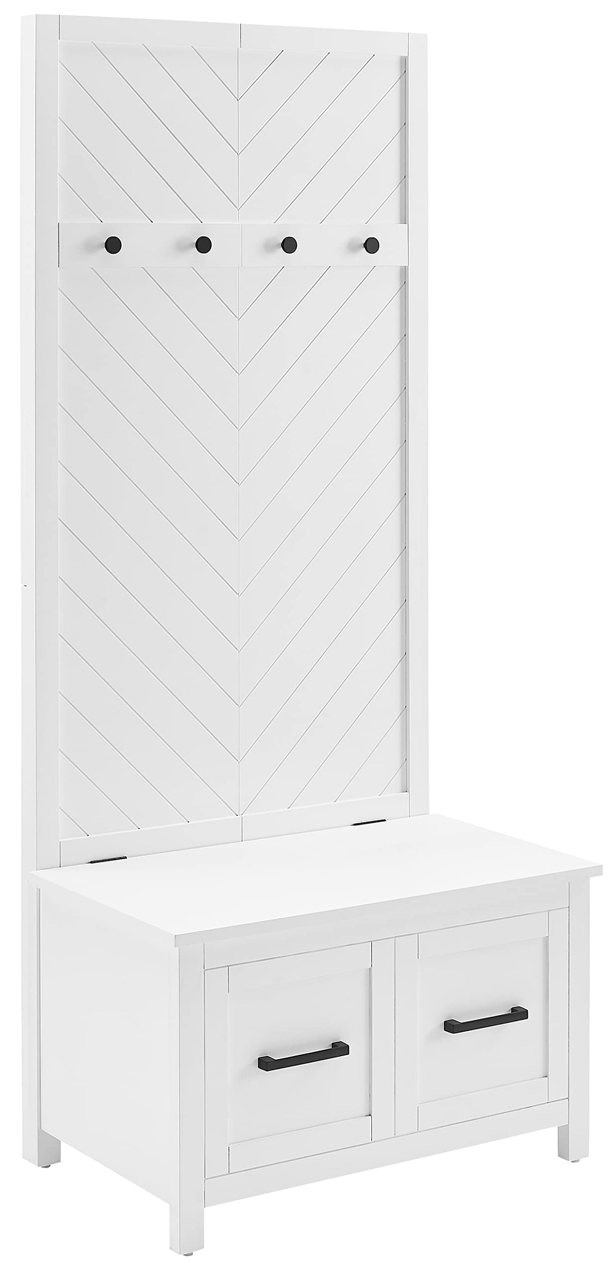 Crosley Furniture Kayce Hall Tree with Storage Bench and Coat Rack Hooks for Hanging, White