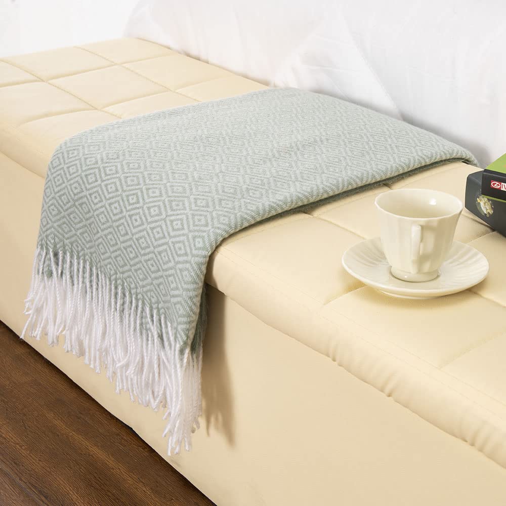 Gealaek Decorative Diamond Lattice Faux Cashmere Throw Blanket Honeydew Fringe Lightweight Fuzzy Soft Cozy Throws For Sofa Bed F
