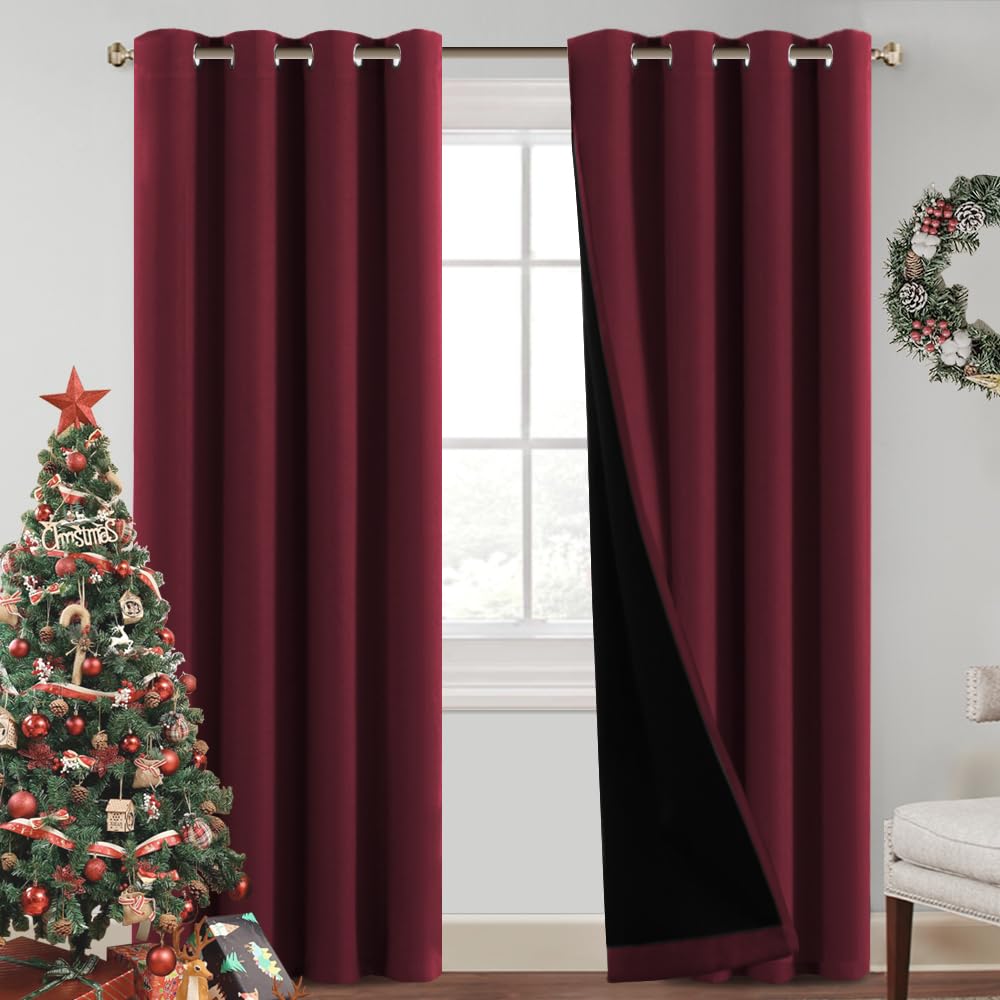Princedeco Christmas Decorations 100% Blackout Curtains For Bedroom Sound Proof Drapes With Backing Full Light Blocking Panels F