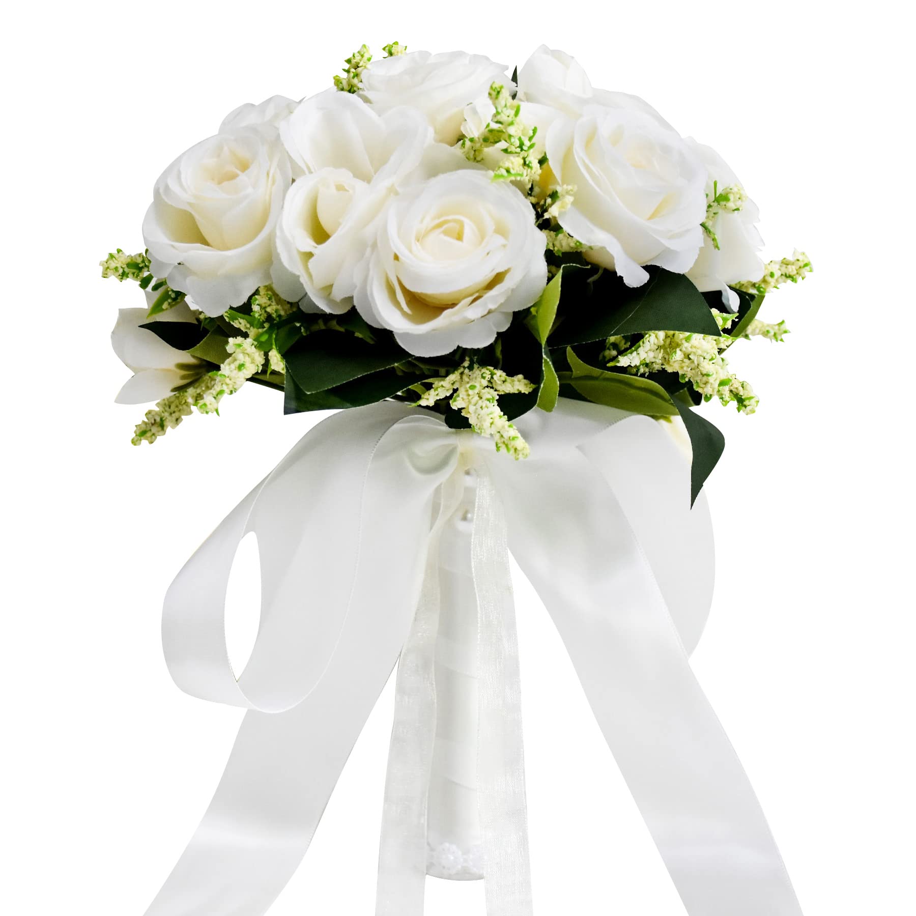 Febou Wedding Bouquets for Bride Bridesmaid Bouquet Ivory Bridal Bouquet Artificial Roses for Wedding Church Home Decoration (Iv