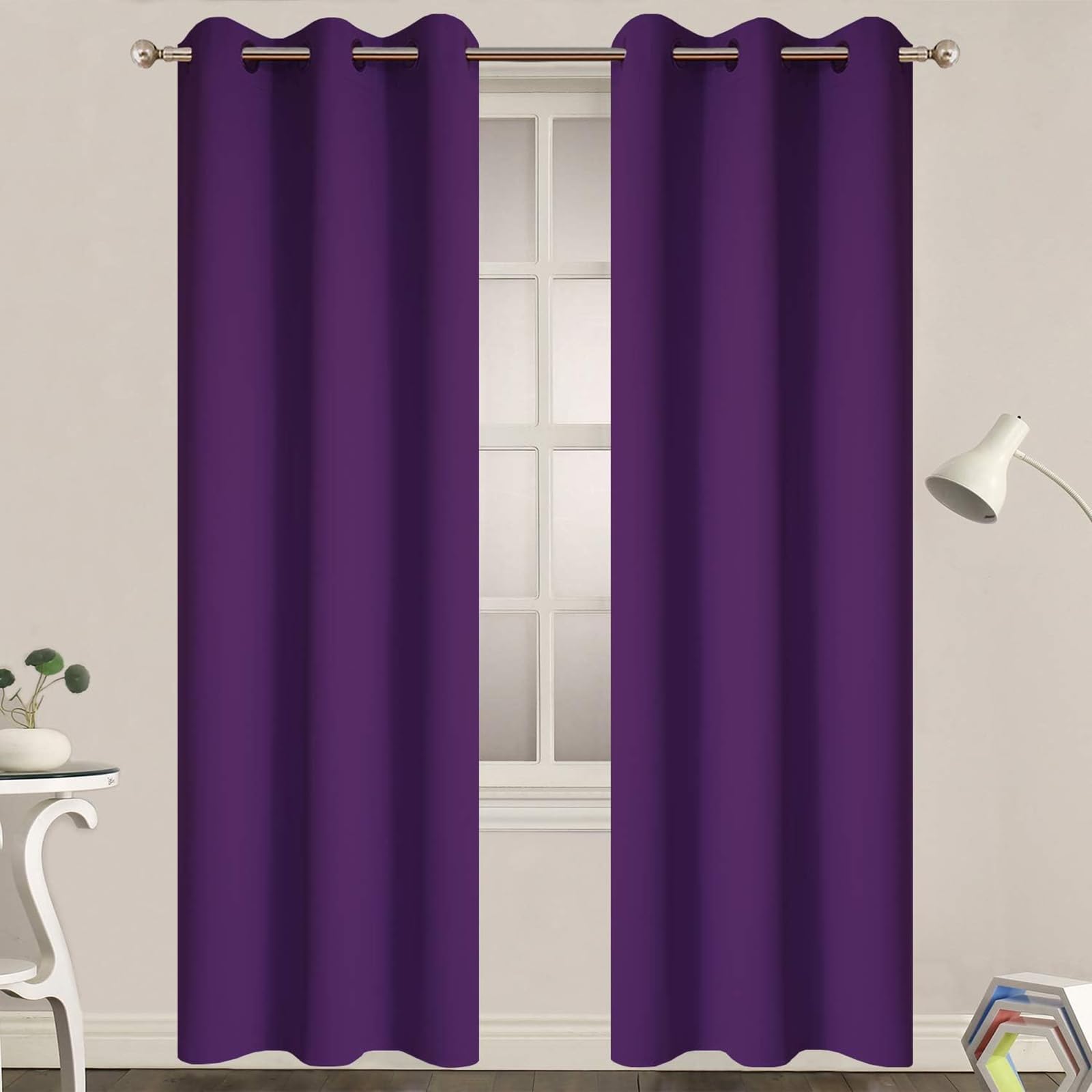 Yakamok Soft Room Darkening Grommet Window Drapes Thermal Insulated Light Blocking Blackout Curtains For Bedroom(38Wx90L,Purple,