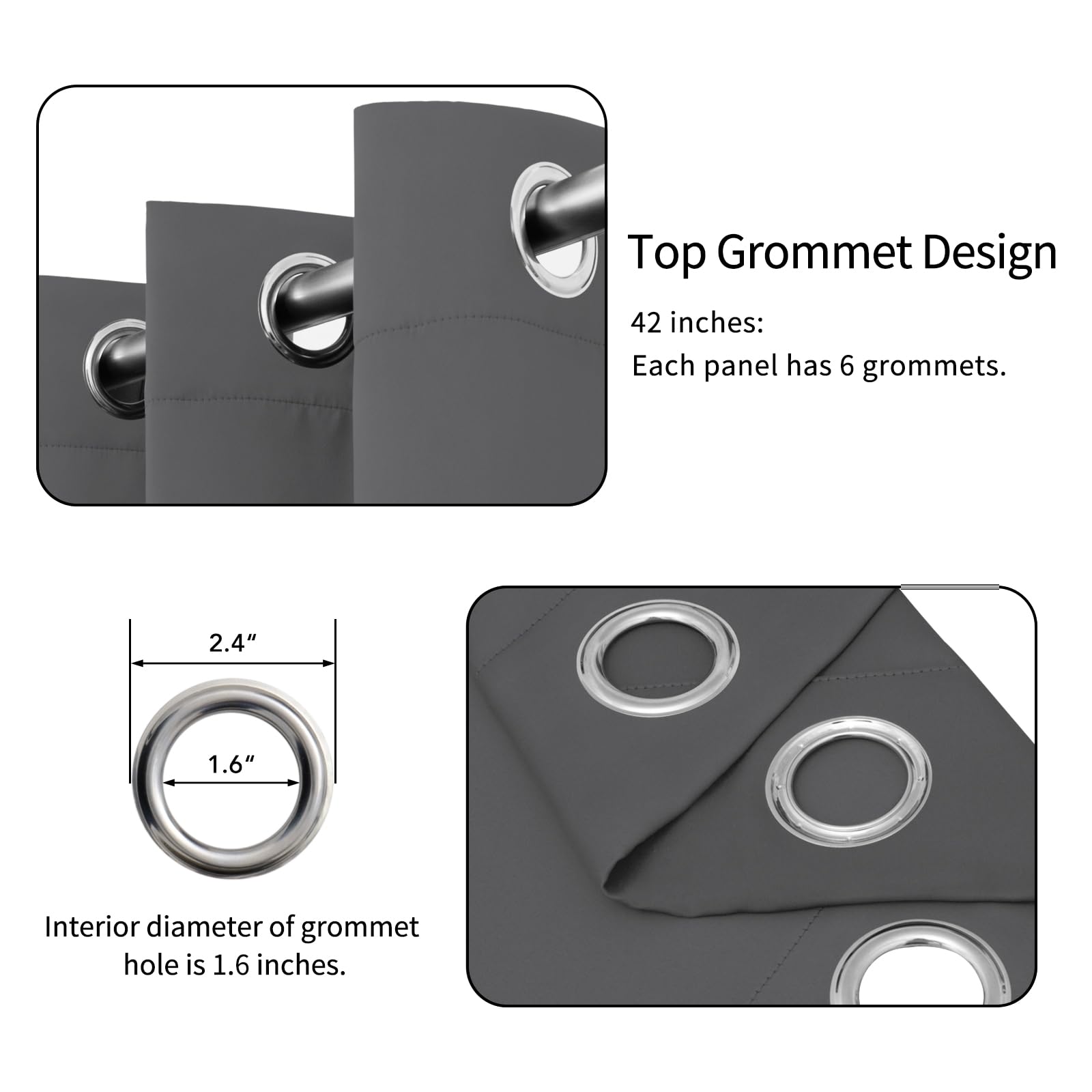 Easy-Going Blackout Curtains For Bedroom, Solid Thermal Insulated Grommet And Noise Reduction Window Drapes, Room Darkening Curtains For Living Room, 2 Panels (42X36 In, Grey)