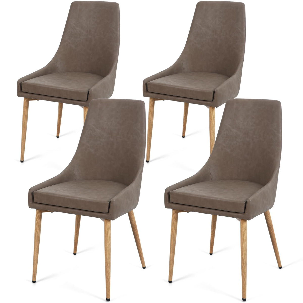 E&D Furniture Dining Chairs, Accent Upholstered Living Room Chair Set Of 4 Retro Faux Pu Leather Brown Kitchen And Dining Room C