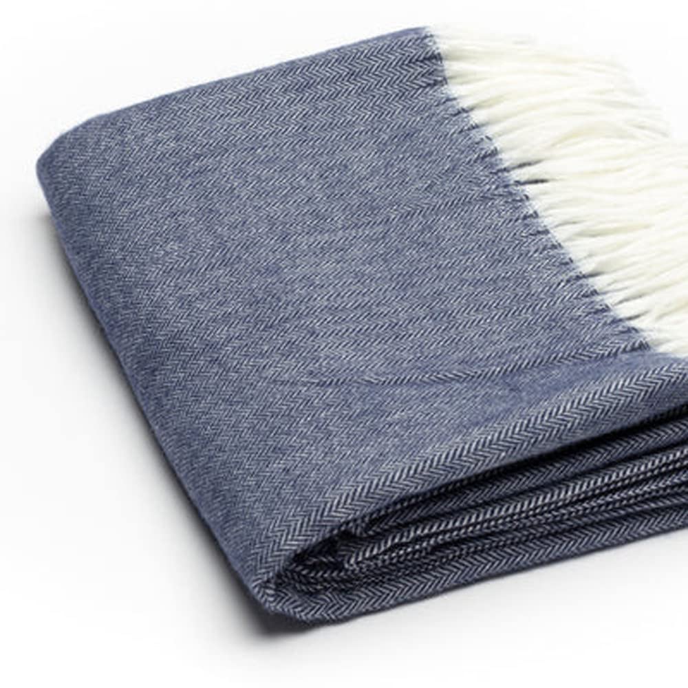 HomeRoots Navy Blue Soft Acrylic Herringbone Throw Blanket