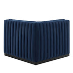 Modway Conjure Modern Channel Tufted Velvet Right Corner Chair in Midnight Blue