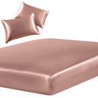 SiinvdaBZX 3-Piece Set Satin King Fitted Sheet & 2 Pillowcase, Champagne Silky Soft Fitted Bottom Sheet, Wrinkle Free, Fade Resi