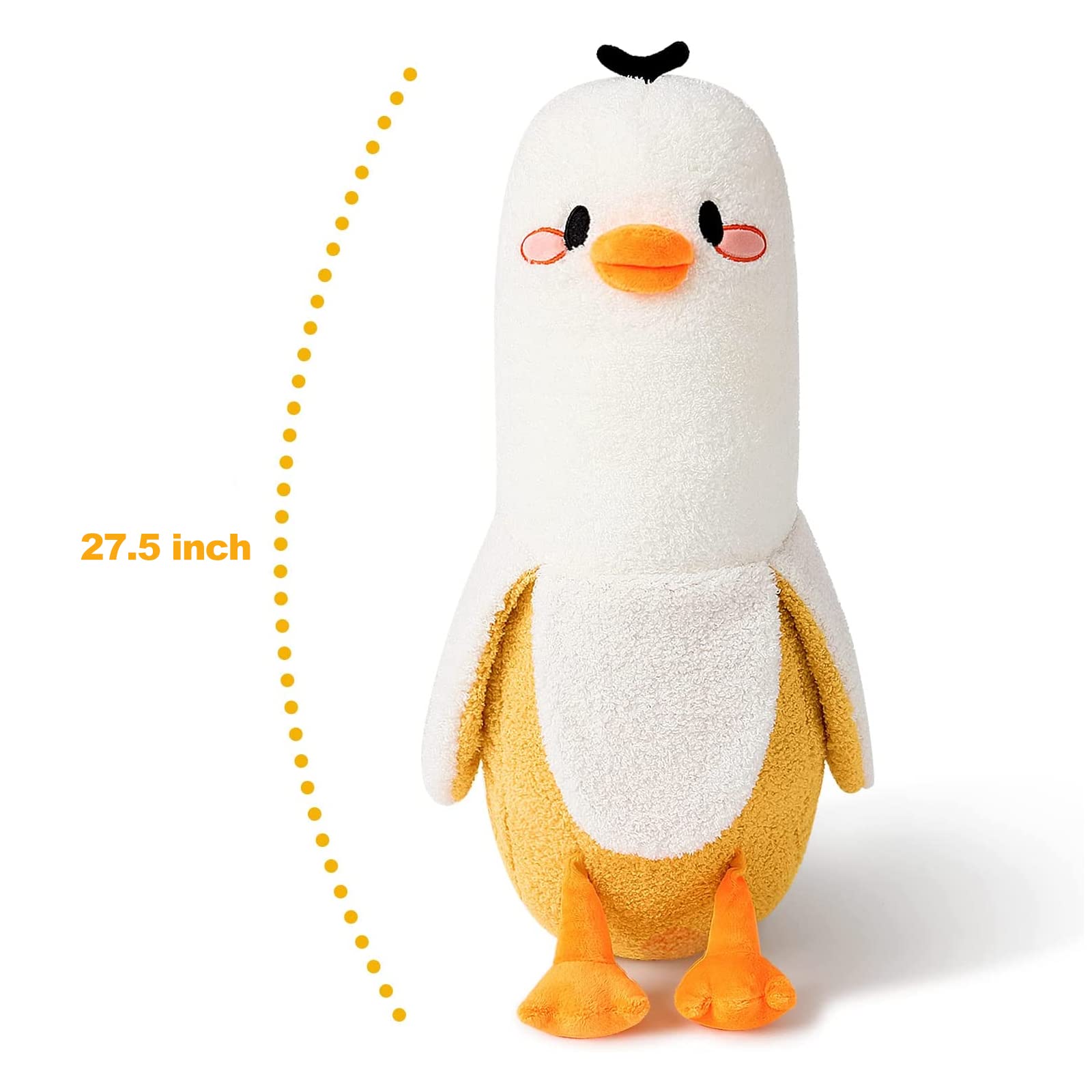 Peach Cat Banana Duck Plush Pillow Duck Stuffed Animal Cute Banana Plushie For Girls And Boys White 27.5'