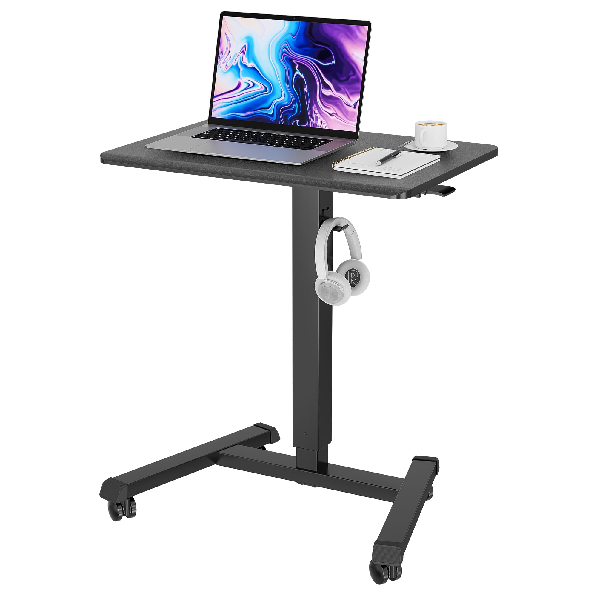 Bontec 25.6' X 17.7' Gas Spring Mobile Stand Up Desk, Podium, Rolling Standing Desk Up To 33Lbs With Wheels And Stoppers, Laptop Standing Desk Height Adjustable, Black