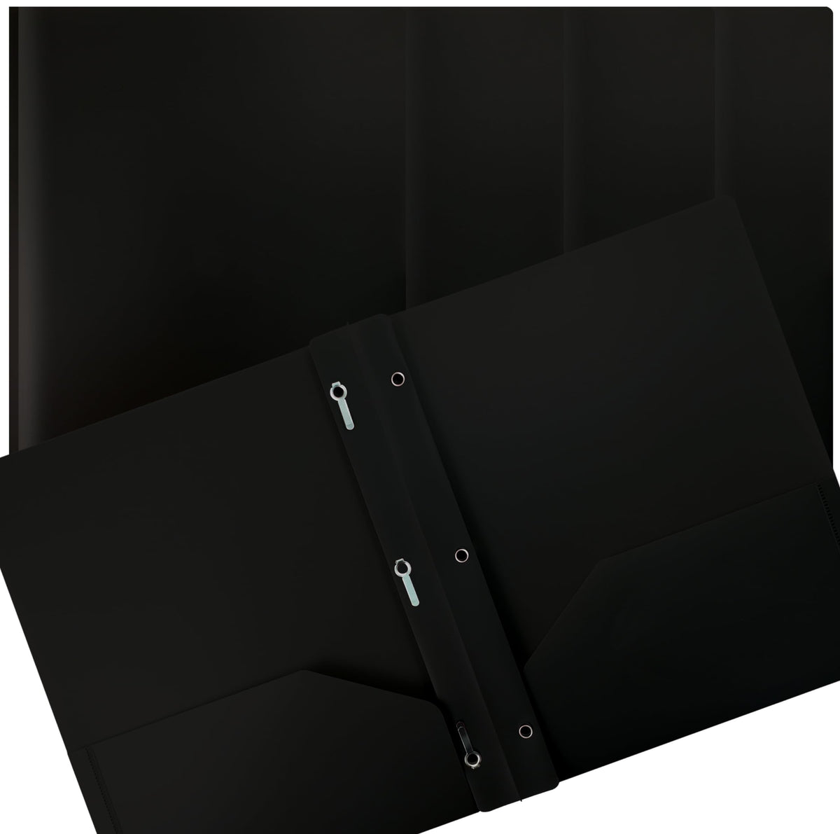 Better Office Products Black Plastic 2 Pocket Folders With Prongs, Heavyweight, Letter Size Poly Folders, 24 Pack, With 3 Metal