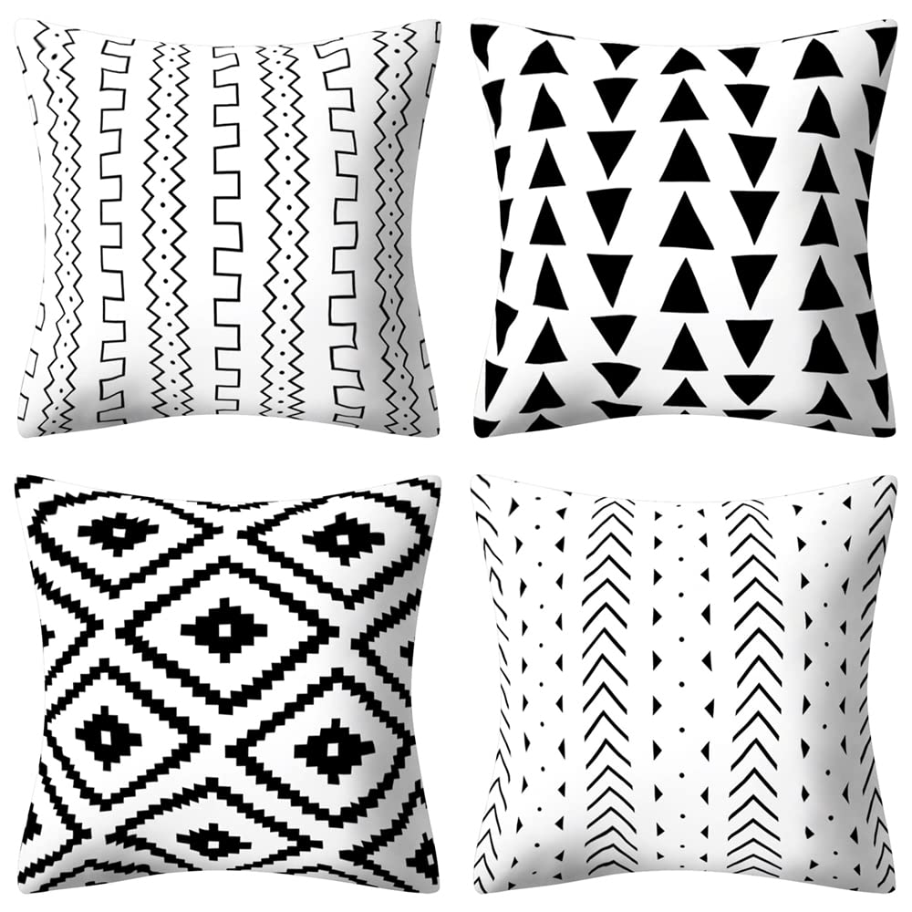 Drmstow Set Of 4 Pillow Covers Black And White Boho Throw Pillow Covers Modern Geometric Pattern Decorative Cushion Pillowcases