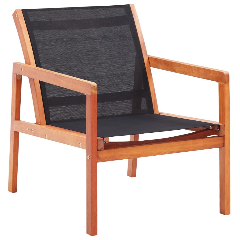 vidaXL Outdoor Patio Lounge Chair - Black | Made with Durable Solid Eucalyptus Wood and Breathable Textilene Fabric | Weather-Resistant and Easy to Assemble