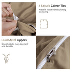 Jellymoni Khaki Duvet Cover Queen Size - 100% Washed Cotton Linen Like Textured Comforter Cover, 3 Pieces Breathable Soft Beddin