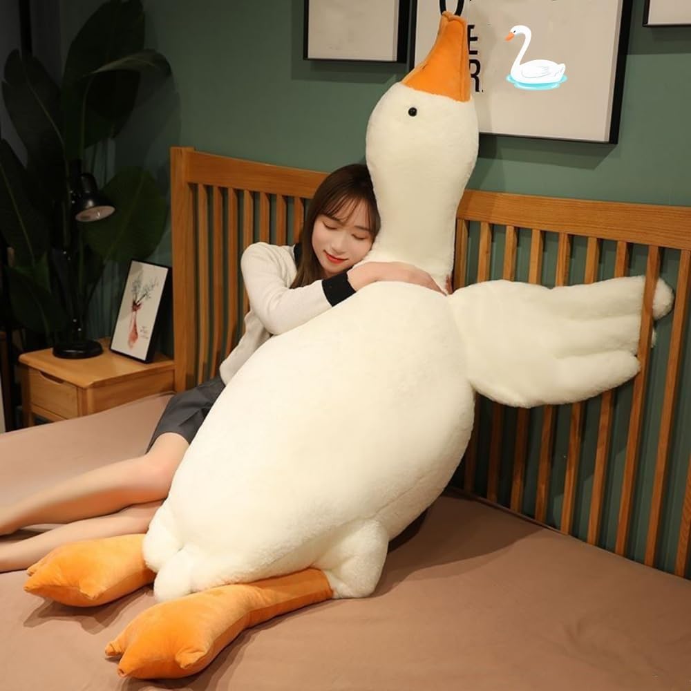 Muvlus Goose Stuffed Animal Giant White Goose Plush Pillow,Cute Duck Toy Soft Hugging Swan Plush Pillow Gifts For Kids Adults(35