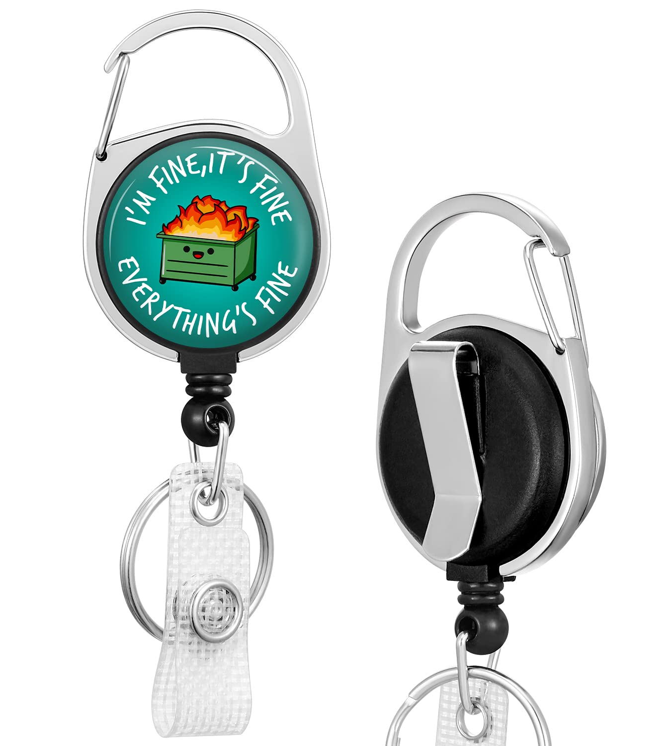 I'M Fine It'S Fine Everything'S Fine Badge Reels Holder Retractable Keychain Heavy Duty With Id Clip For Key Card Name Tag Funny