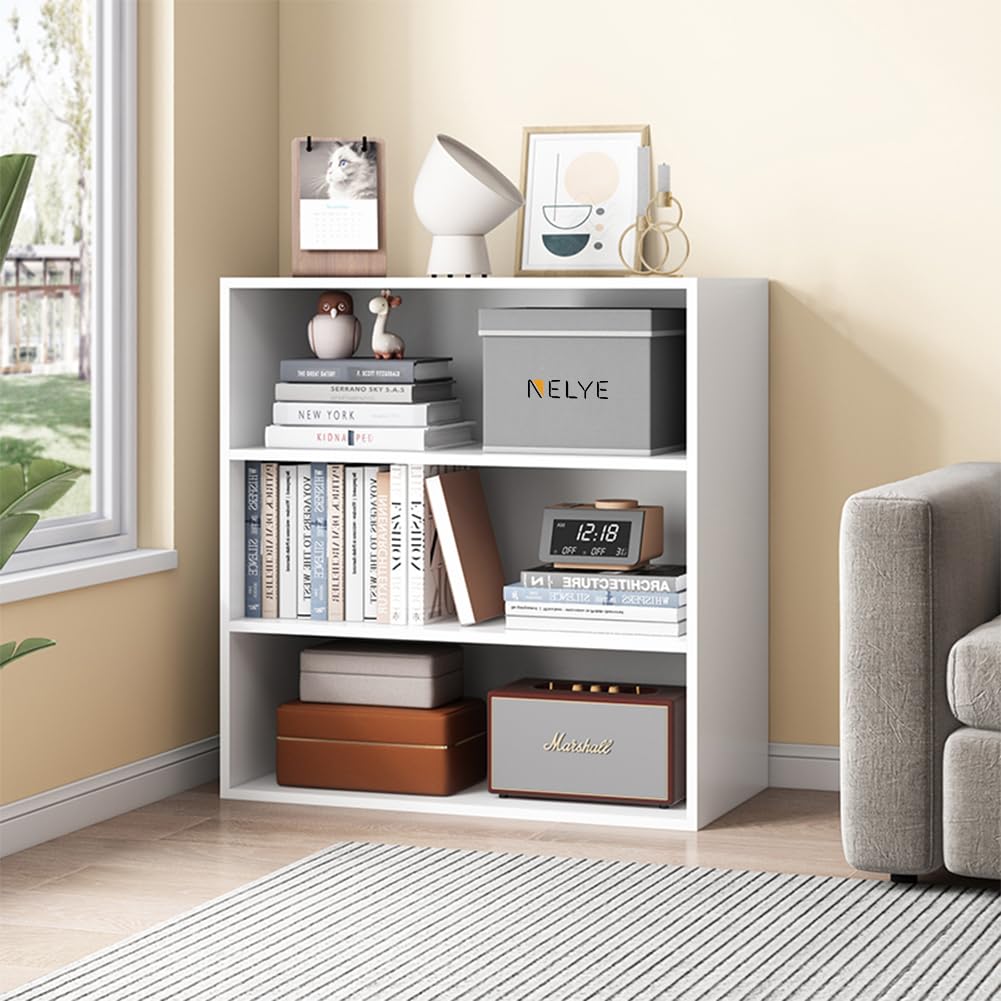 NELYE 3 Tier Open Shelf Bookcase, 23.62 x 9.53 x 31.5 in, White