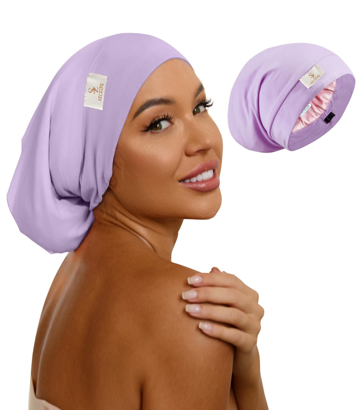 SECZIPE 100% Mulberry Silk Bonnet for Sleeping for Curly Hair and Braids, Wrap with Adjustable Strap for Women and Men,Real Silk