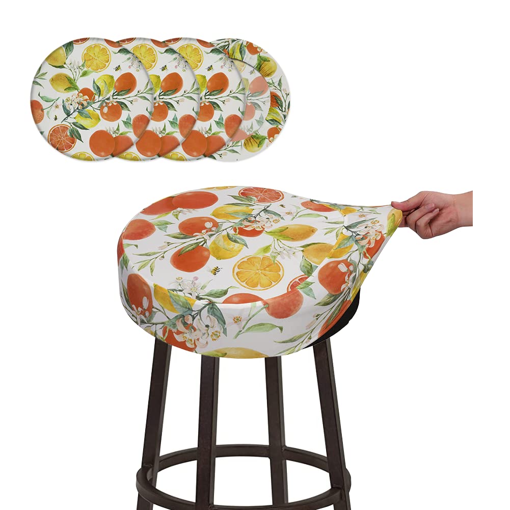 Buyue 4 Pcs Bar Stool Covers, Luxury Dia.12-14' Round Cotton Feeling Printing Stretchy Washable Dustproof Stool Seat Slipcover, S-4 Counts- Fruits Printed
