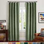 Lazzzy Velvet Blackout Curtains Green 90 Inch Long Thermal Insulated Curtain Heavy Duty Drapes Room Darkening Blackout Curtains