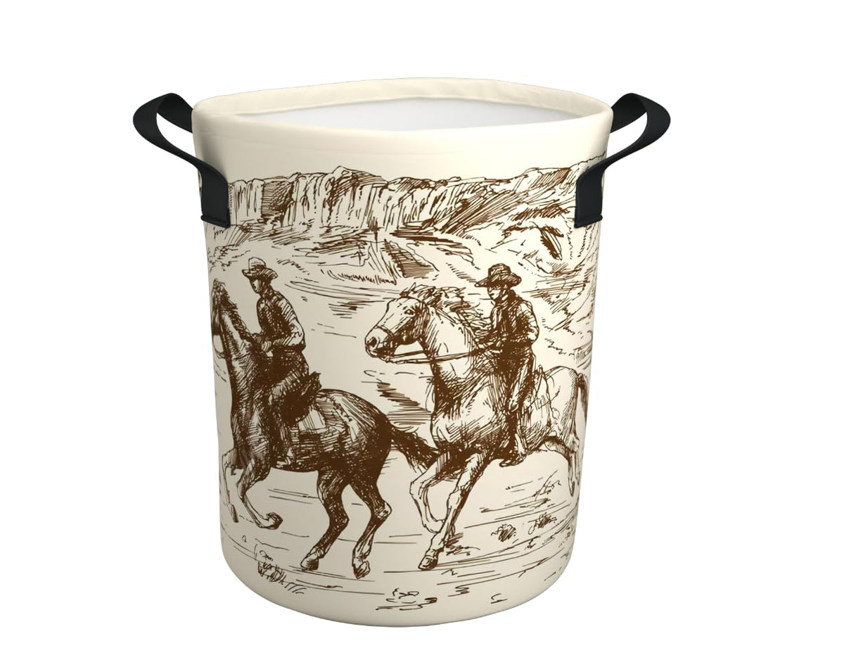 Western Cowboy Laundry Basket Hamper for Western Room Decor 17.7x13.7 Inch