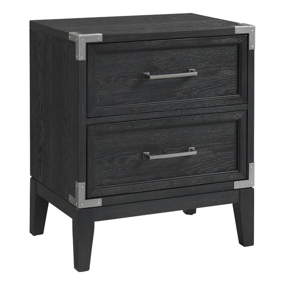 Intercon Laguna 2-Drawer Oak Veneer Nighstand, Weathered Steel