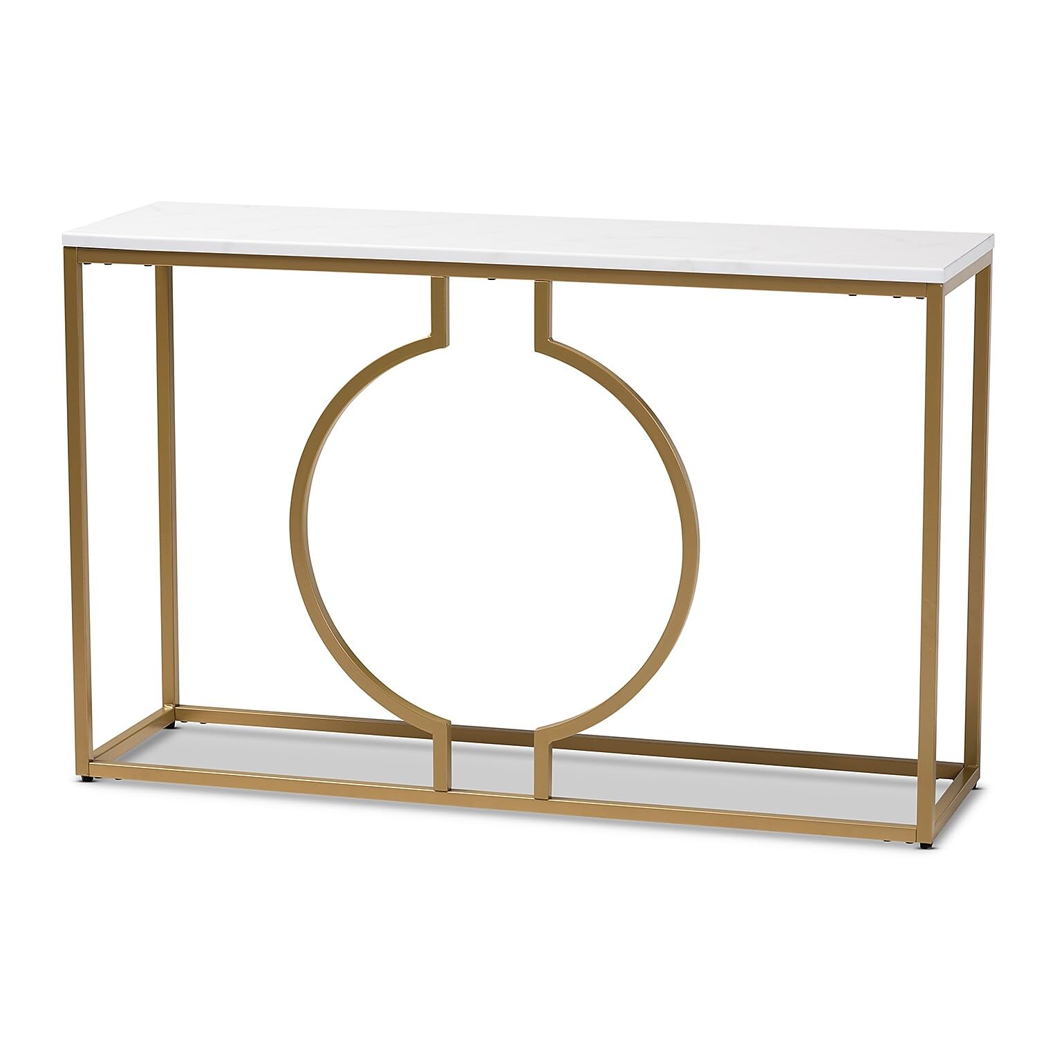 Baxton Studio Caldwell Modern and Contemporary Gold Finished Metal Console Table With Faux Marble Tabletop