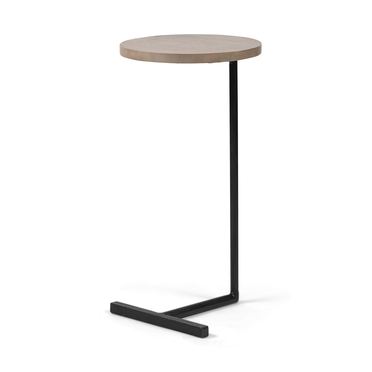 HomeRoots Metal Brown Wood Round Top Accent Table with Black Iron Base