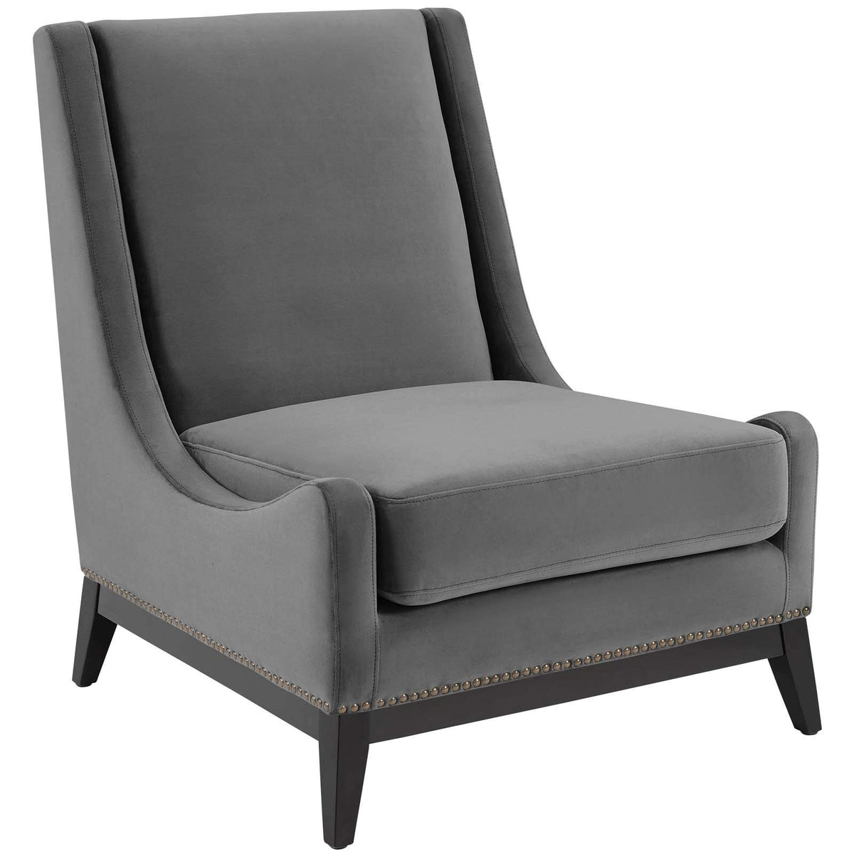 Modway Confident Performance Velvet Accent Lounge Living Room Chair In Gray