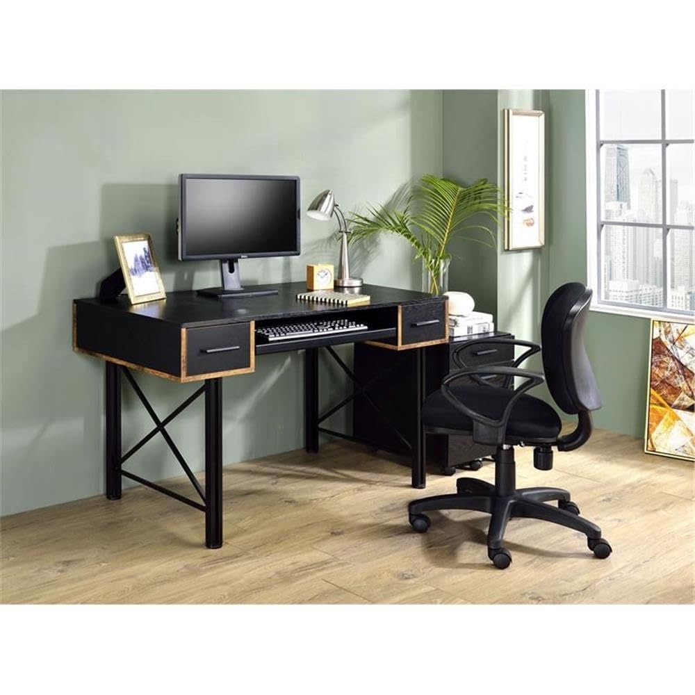 Acme Settea Wooden Top Computer Desk with 2 Drawers and Keyboard Tray in Black