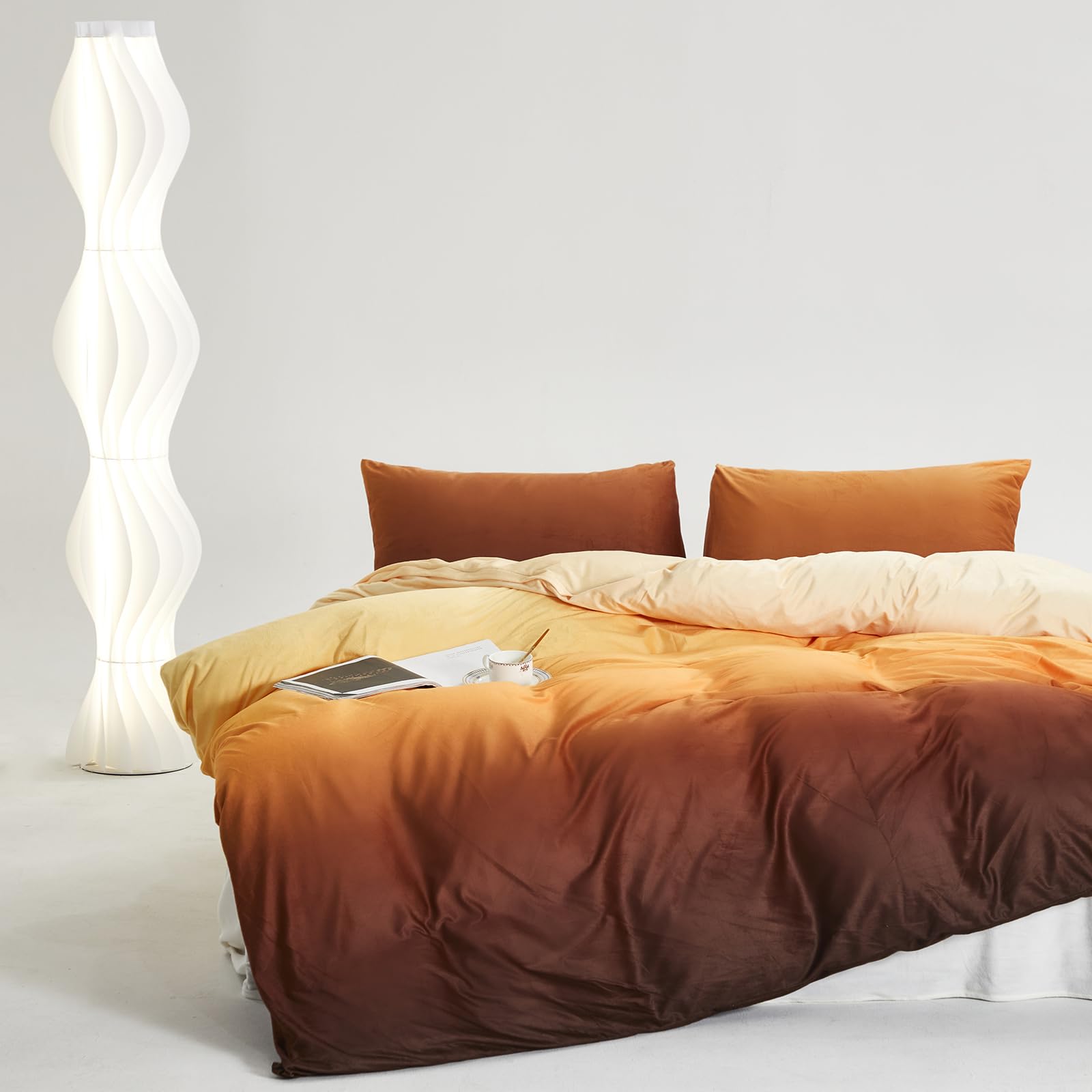 Clothknow Orange Yellow Velvet Comforter Set Full 3Pcs Dark Yellow Fluffy Bedding Comforter Sets Yellow Velvet Comforter Soft Caramel Full Size Comforter Sets