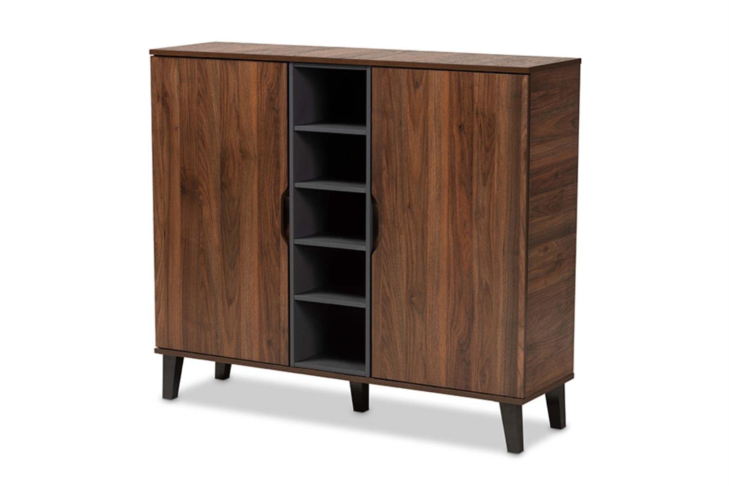 Baxton Studio Idina Mid-Century Modern Two-Tone Walnut Brown and Grey Finished Wood 2-Door Shoe Cabinet