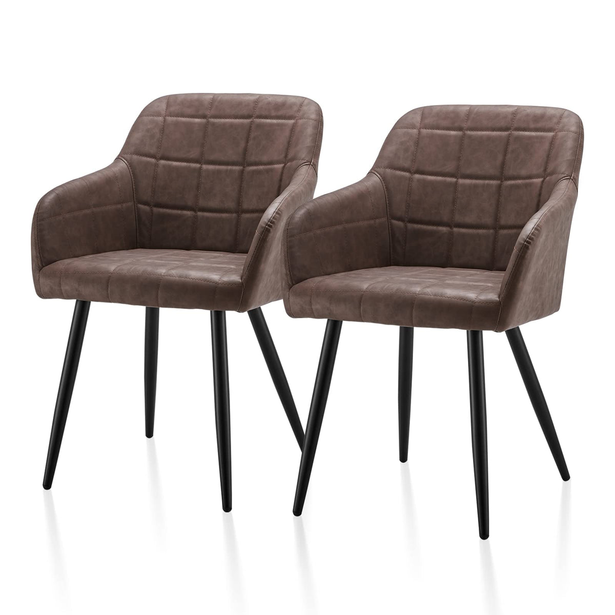 Tukailai Modern Dining Chairs Set Of 2, Pu Leather Upholstered Accent Arm Chair With Padded Seat, Armrest & Backrest, Occasional Armchair For Leisure Lounge Guest Reception (Brown)