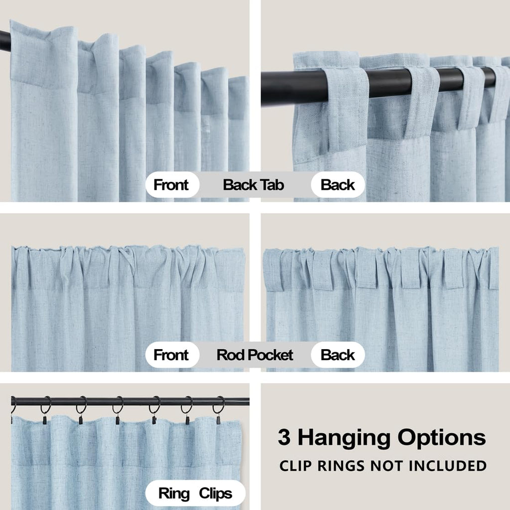 Koufall Pale Blue Curtains 96 Inches Long For Living Room,Linen Sheer Pleated Coastal Curtains For Nursery Boy Girl,Pastel Light Blue