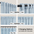 Koufall Light Blue Curtains For Bedroom Living Room 84 Inches Long,Sheer Linen Semi Light Filtering Back Tab Curtains 84 Inch Length 2 Panels Set