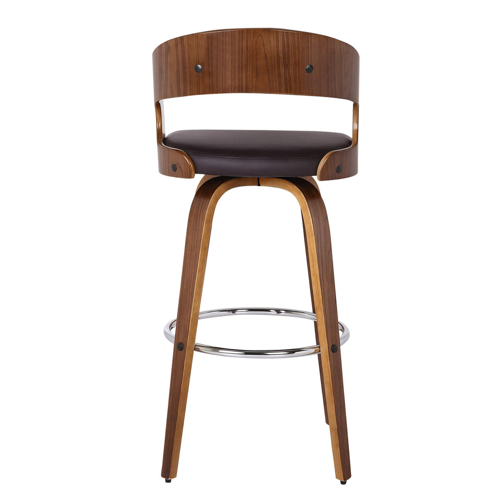HomeRoots Wood, Faux Leather/Leatherette Brown Faux Leather Modern Walnut Wooden Bar Stool