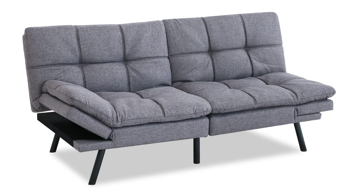 Opoiar Futon Sofa Bed Twin, Memory Foam Couch Bed with Mattress and Frame Included,Comfortable Grey Fabric Loveseat Sleeper Sofa