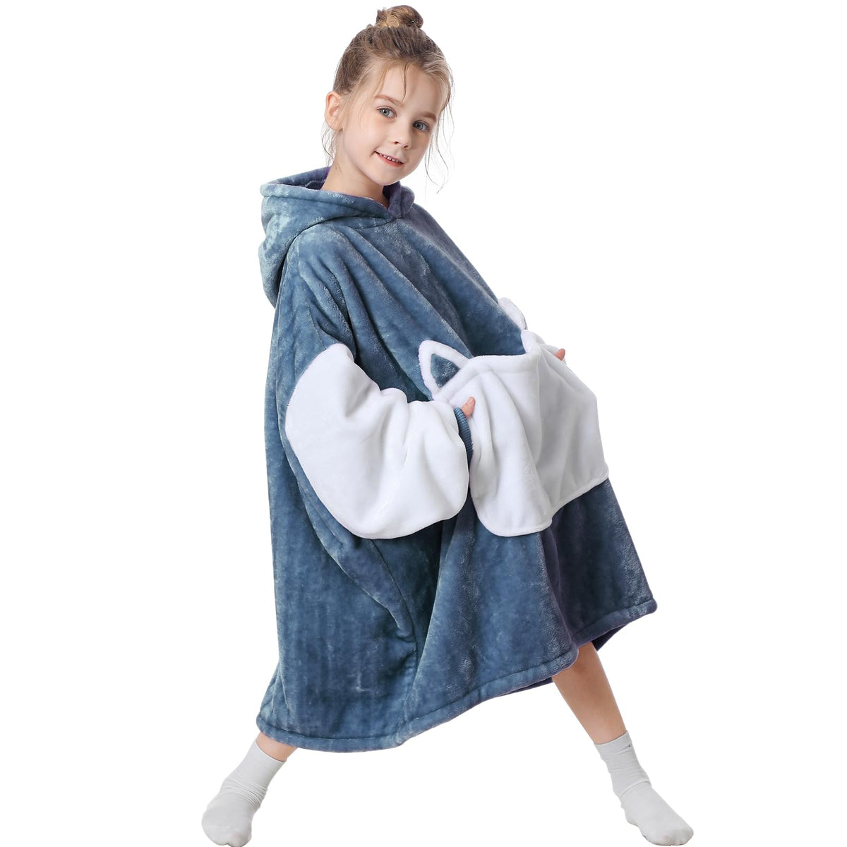 Aemilas Blanket Hoodie For Kids 6-12Yr Soft Warm Plush Flannel Blanket Sweatshirt With Pocket Cat Hoodies, One Size Fits All (De